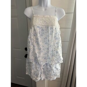 Caroline‎ Constas Sleepwear Set Womens Small Blue Floral Cotton Lace Pajama